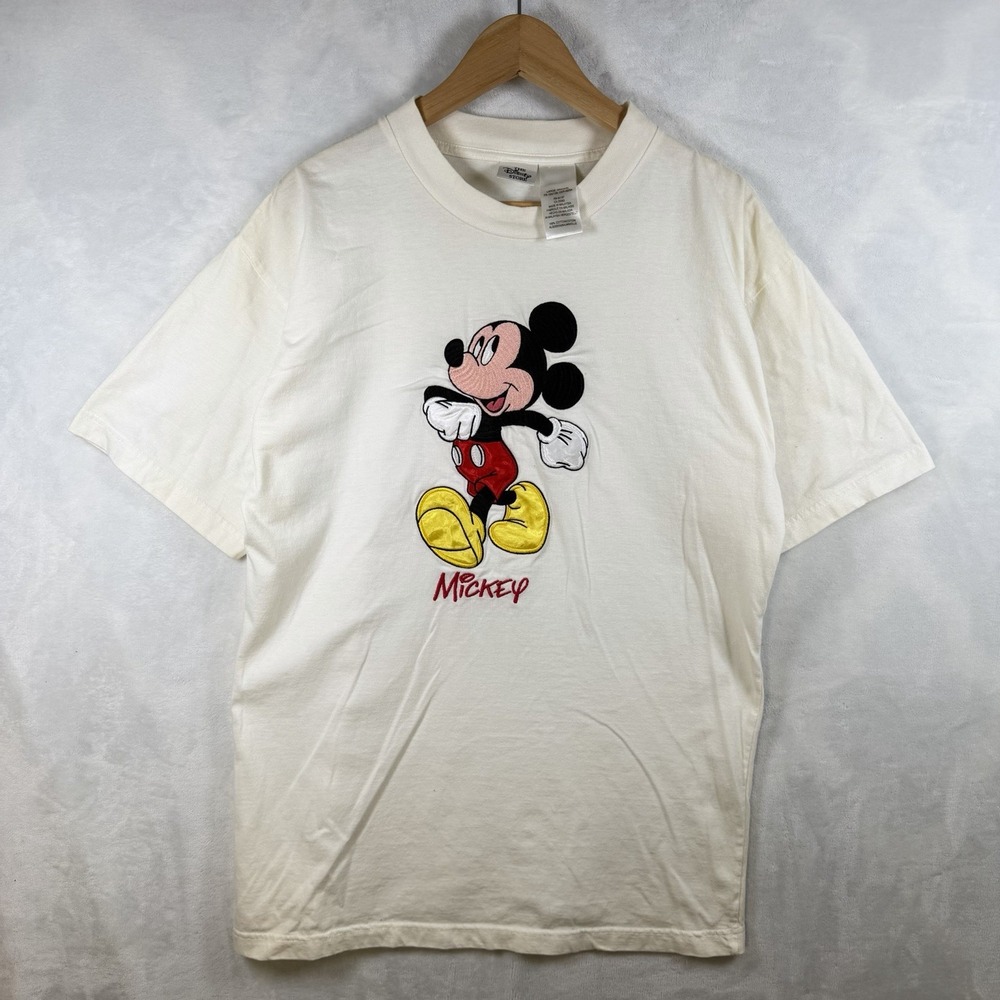 Vintage Disney Store Mickey Mouse Embroidered White T-shirt Men's Size Large